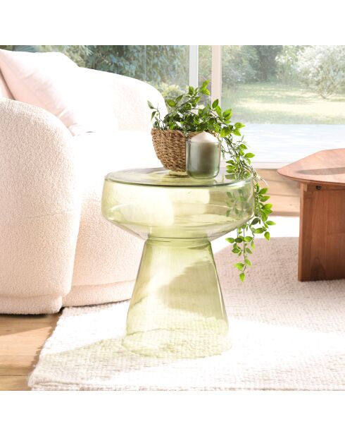Table d'appoint design en verre transparent couleur vert