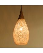 Suspension goutte 35x35cm rotin couleur naturelle et teck