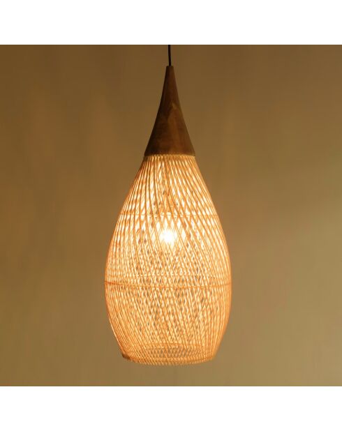 Suspension goutte 35x35cm rotin couleur naturelle et teck