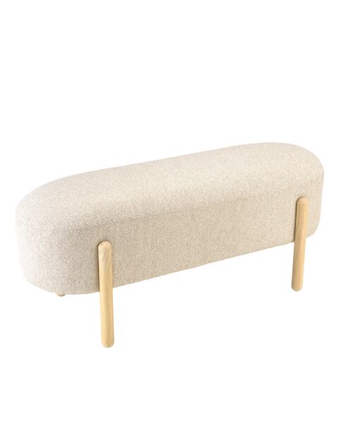 Banc en tissu effet laine beige et pieds bois