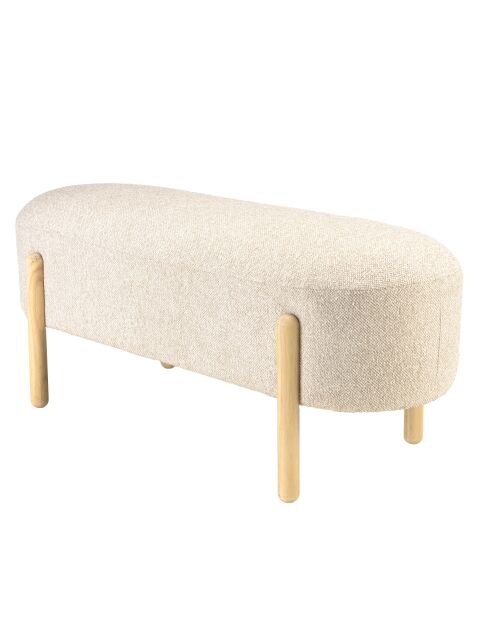 Banc en tissu effet laine beige et pieds bois