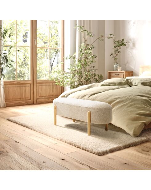 Banc en tissu effet laine beige et pieds bois