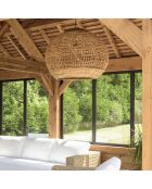 Suspension boule 83x83cm en abaca couleur naturelle et teck