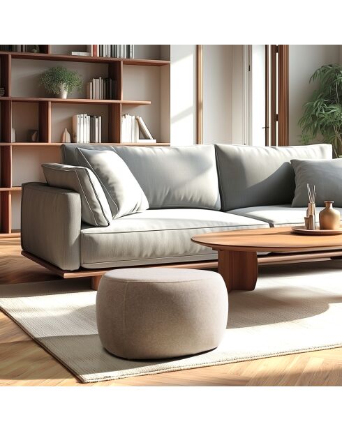 Pouf forme galet n°3 en tissu effet velours beige foncé