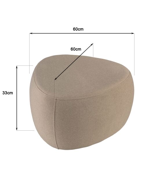 Pouf forme galet n°3 en tissu effet velours beige foncé