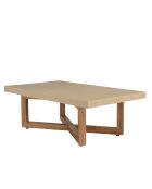 Table basse rectangle 120x70cm en béton beige pieds croisés en teck