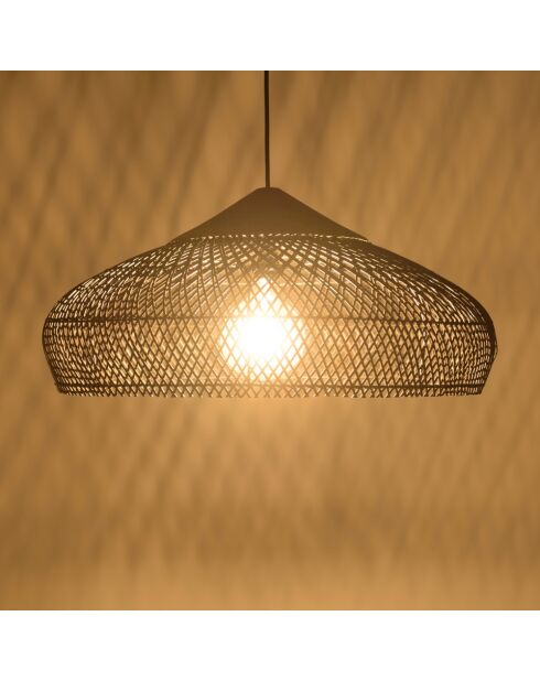 Suspension 65x65cm en rotin couleur noire et teck recyclé