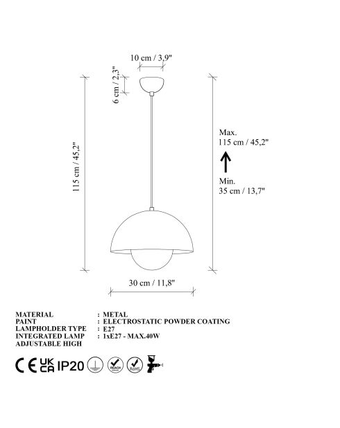 Eylul 15680 30 Y sospensione verde - da 35 a 115 cm