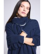 Gants en cachemire unisexe à surpiqûres bleu marine et blanc