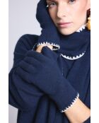 Gants en cachemire unisexe à surpiqûres bleu marine et blanc