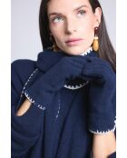 Gants en cachemire unisexe à surpiqûres bleu marine et blanc