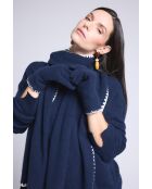 Gants en cachemire unisexe à surpiqûres bleu marine et blanc