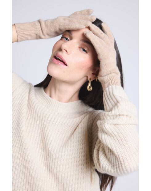 Gants en cachemire unisexe beige Crème