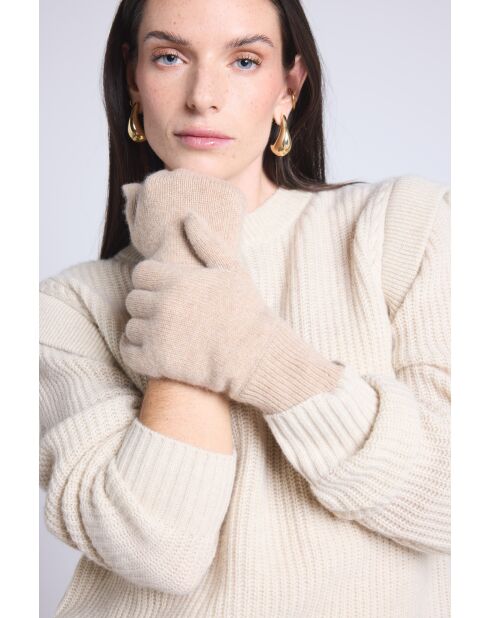 Gants en cachemire unisexe beige Crème