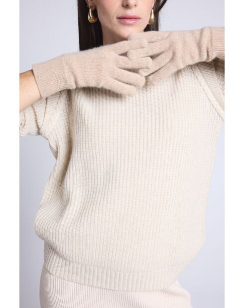 Gants en cachemire unisexe beige Crème