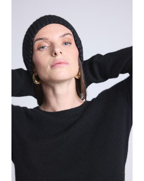 Bonnet en cachemire unisexe noir lurex argenté