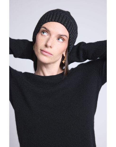 Bonnet en cachemire unisexe noir lurex argenté