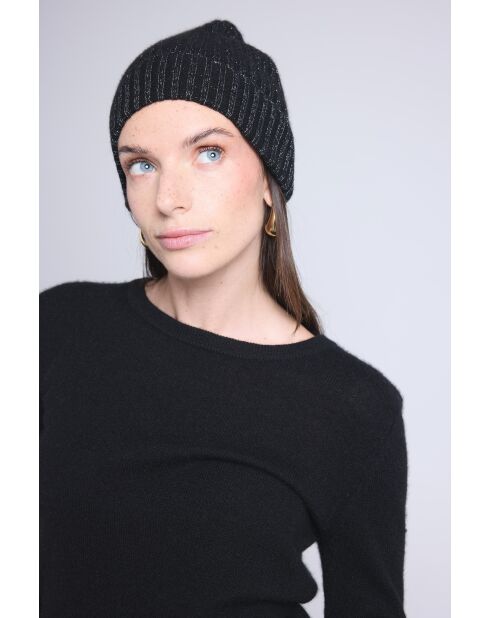 Bonnet en cachemire unisexe noir lurex argenté