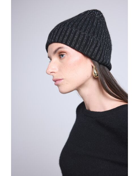 Bonnet en cachemire unisexe noir lurex argenté