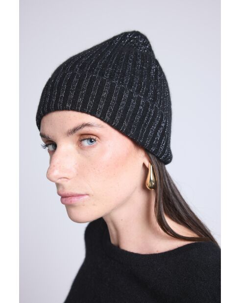 Bonnet en cachemire unisexe noir lurex argenté