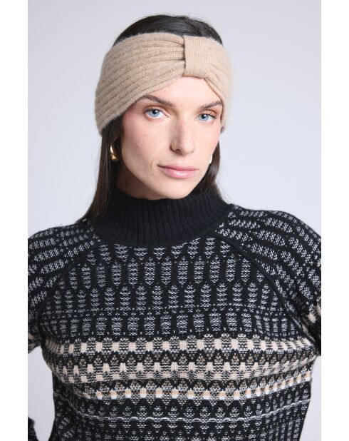 Diadema de cachemir beige crema