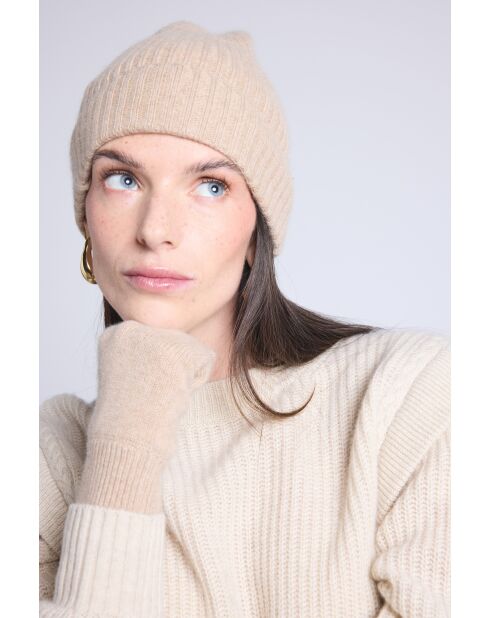 Bonnet en cachemire unisexe beige Crème