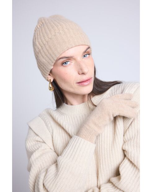 Bonnet en cachemire unisexe beige Crème