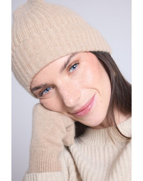 Bonnet en cachemire unisexe beige Crème