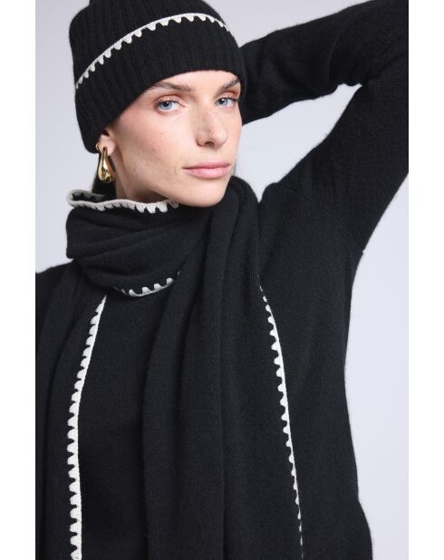 Sciarpa con stola in cashmere con cuciture bianche e nere