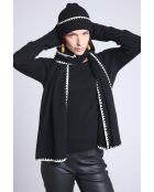 Sciarpa con stola in cashmere con cuciture bianche e nere