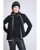 Sciarpa con stola in cashmere con cuciture bianche e nere
