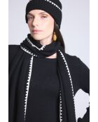Sciarpa con stola in cashmere con cuciture bianche e nere