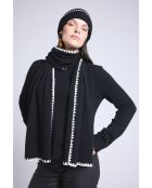 Sciarpa con stola in cashmere con cuciture bianche e nere