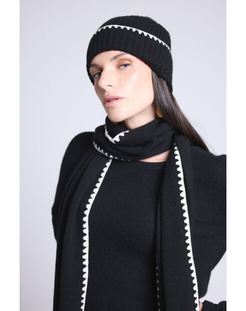 Sciarpa con stola in cashmere con cuciture bianche e nere