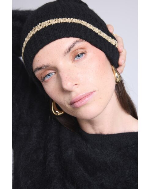Bonnet en cachemire unisexe Lurex noir doré