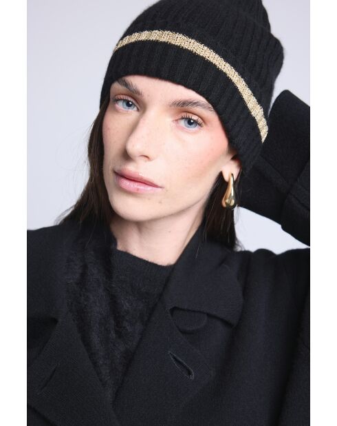 Bonnet en cachemire unisexe Lurex noir doré