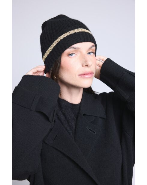 Bonnet en cachemire unisexe Lurex noir doré