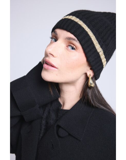 Bonnet en cachemire unisexe Lurex noir doré