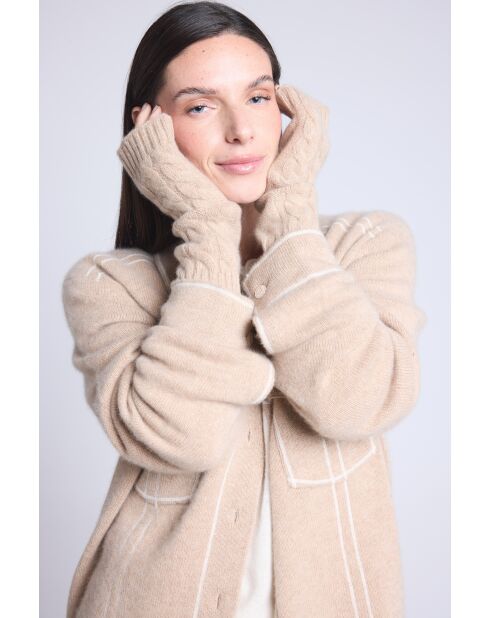 Mitaines en cachemire unisexe beige Crème