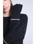 Gants en cachemire unisexe à surpiqûres noir et blanc