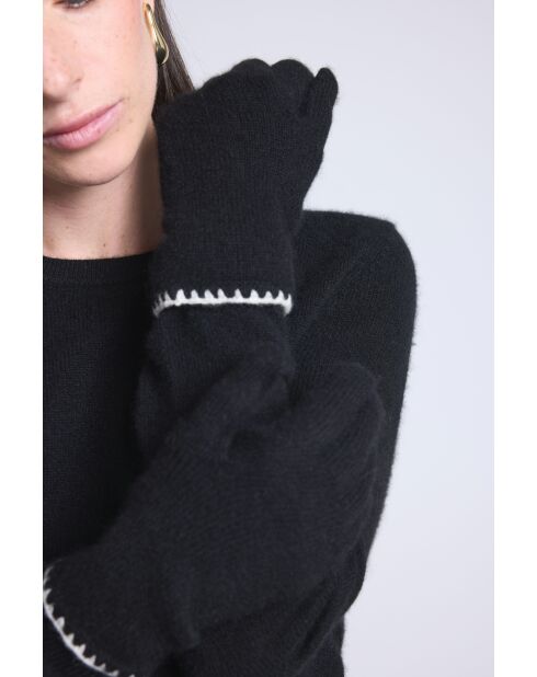 Gants en cachemire unisexe à surpiqûres noir et blanc