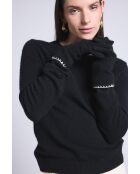 Gants en cachemire unisexe à surpiqûres noir et blanc