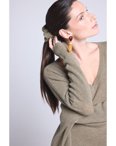 Chouchou cheveux en cachemire vert khaki