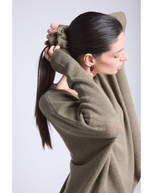 Chouchou cheveux en cachemire vert khaki