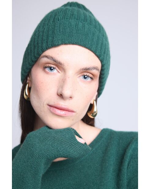 Bonnet en cachemire unisexe vert bouteille