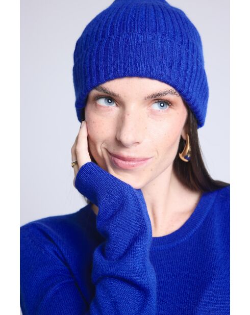 Bonnet en cachemire unisexe bleu roi