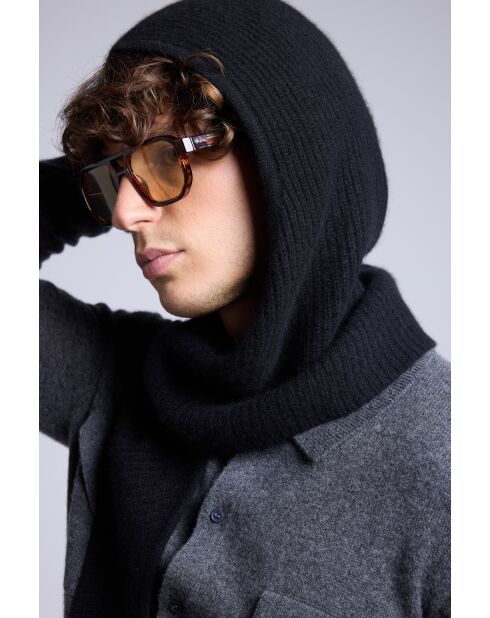 Schwarzer Unisex-Kaschmirschal mit Sturmhaube