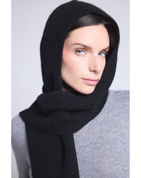 Schwarzer Unisex-Kaschmirschal mit Sturmhaube