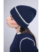 Uniseks kasjmierhoed met marineblauwe witte stiksels