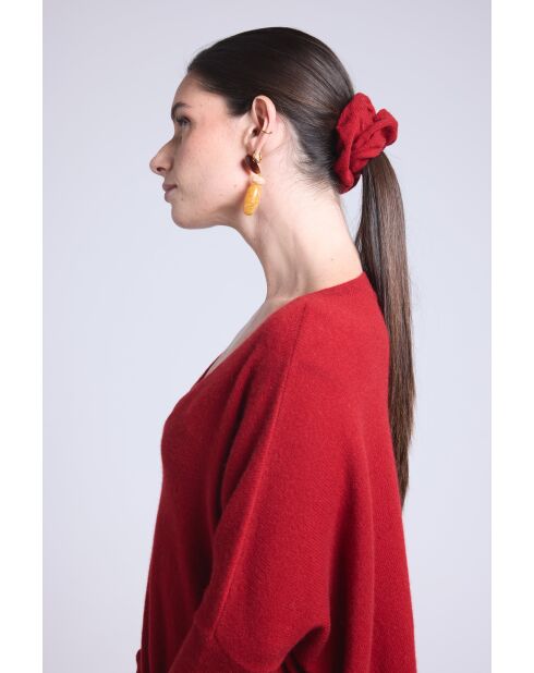 Chouchou cheveux en cachemire rouge bordeaux